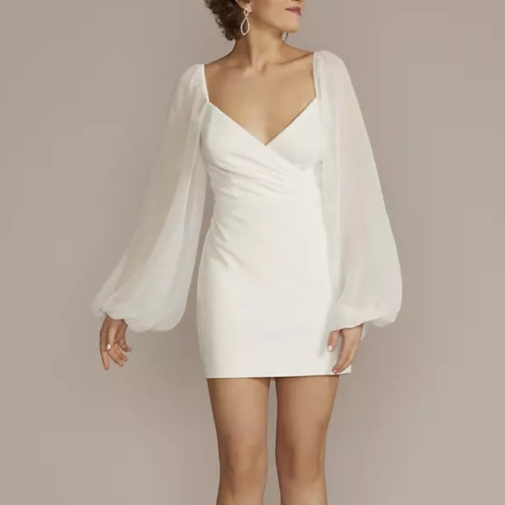 Long Sleeve Chiffon Sweetheart Mini A-Line from David’s Bridal